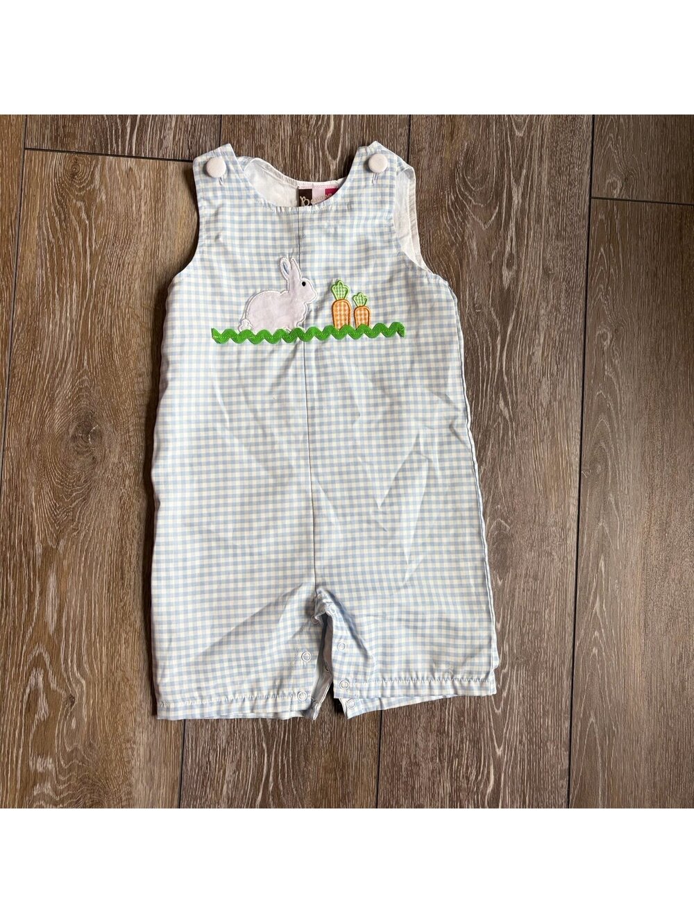 Banana Split Baby Romper Jon Jon Blue Gingham Bunny Carrot Embroidery 18M Easter